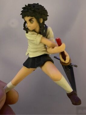 Anime-Style Action Figure with Sword - Cream, Navy & Brown